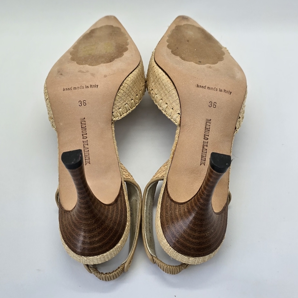 Manolo Blahnik Raffia Slingback Pumps IT36/US6 - Picture 15 of 16